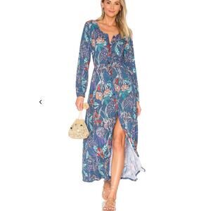 Aila Blue x Revolve Floral Odyssey Maxi Dress Size Small Long Sleeve